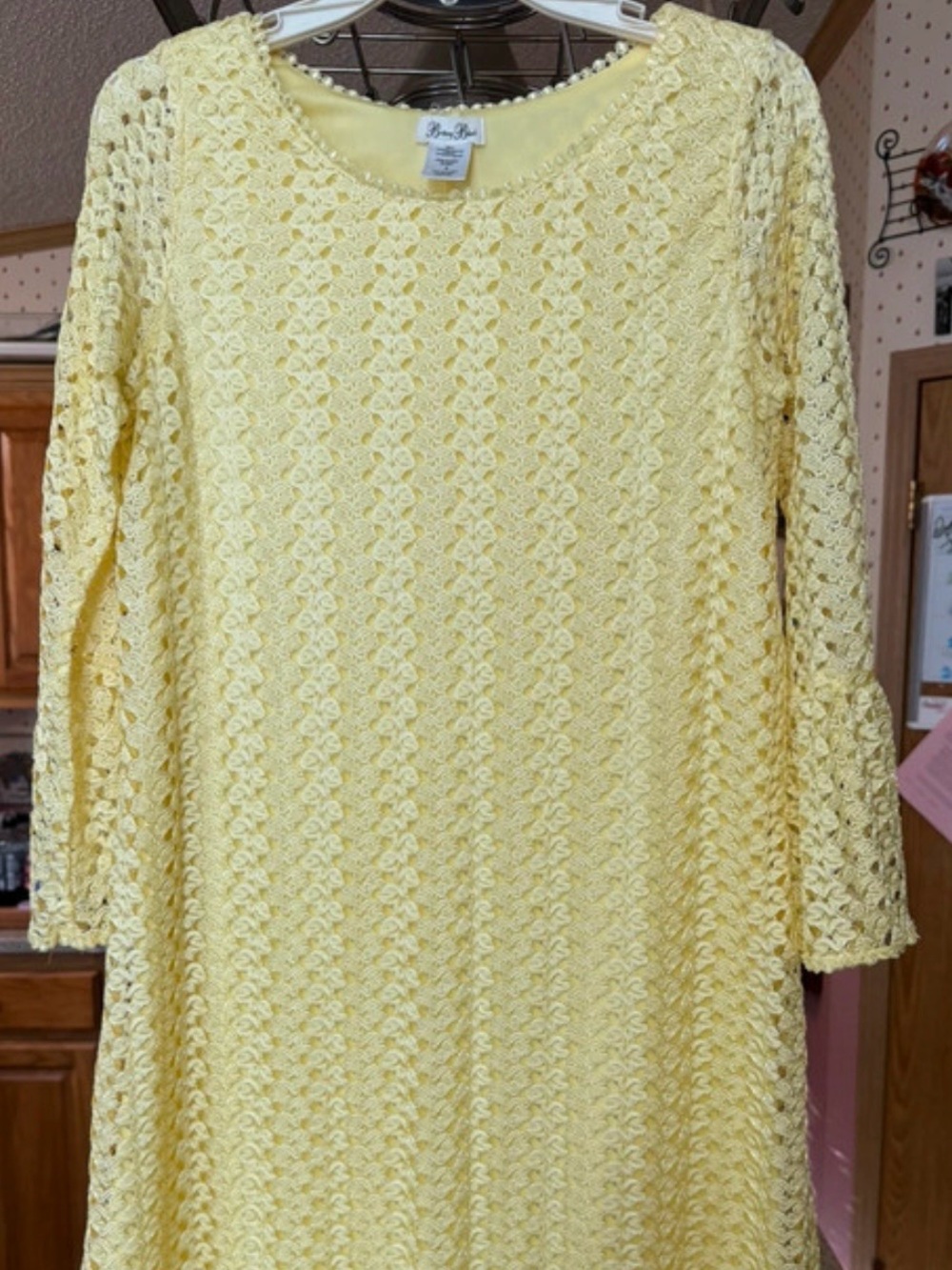 Brighton Pale Yellow Crochet Long-Sleeve A-Line Dress